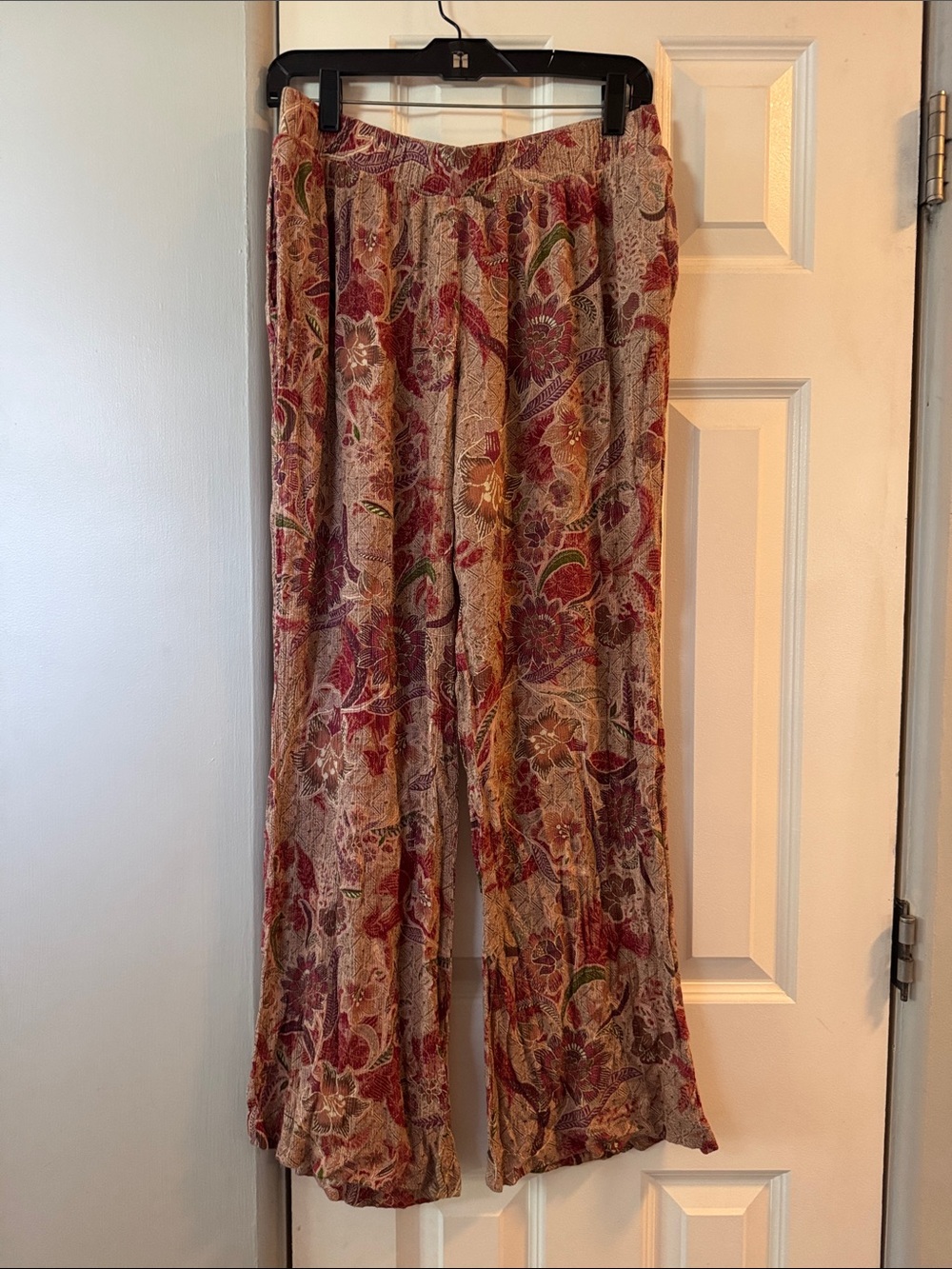 Olivaceous Floral Straight-Leg Pants in Burgundy, Tan & Green